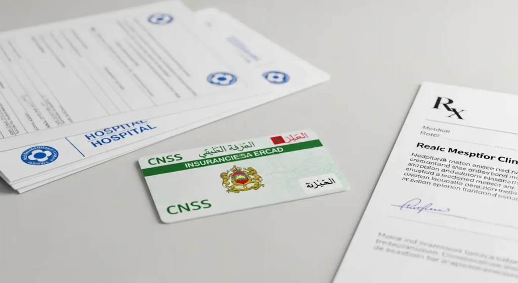 CNSS insurance card and medical documents for ophthalmology reimbursement in Morocco