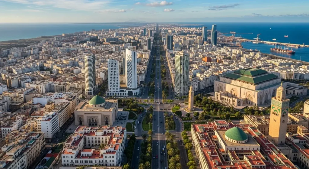 Casablanca Morocco cityscape showing urban areas where dental prices vary by location
