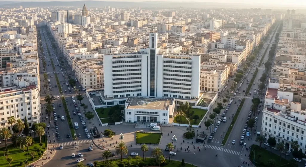 Casablanca cityscape showing hospital area for ophthalmology services