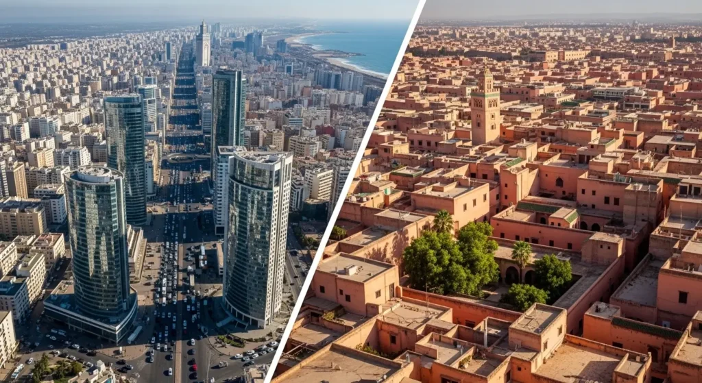 Comparison of Casablanca and Marrakech showing regional price differences for surveyor services in Morocco