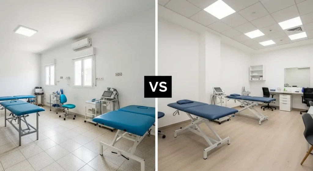 Comparison of basic and premium physiotherapy clinics across Moroccan cities