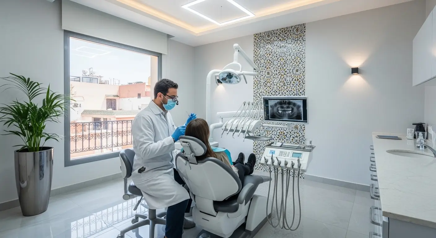 Dentist Prices in Morocco - Professional dentist examining patient in modern Moroccan dental clinic