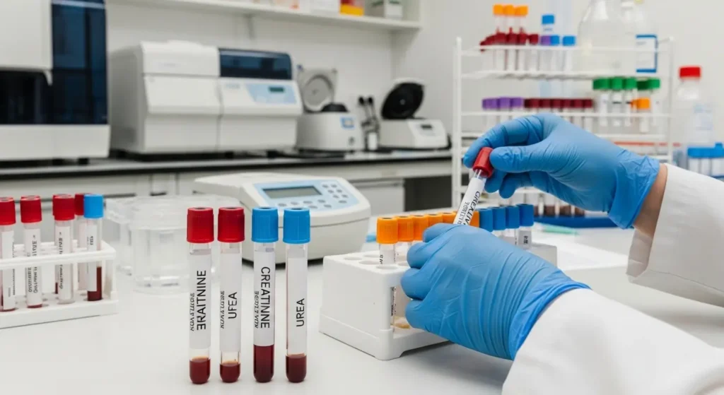 Kidney function blood tests - creatinine and urea analysis in Moroccan medical laboratory