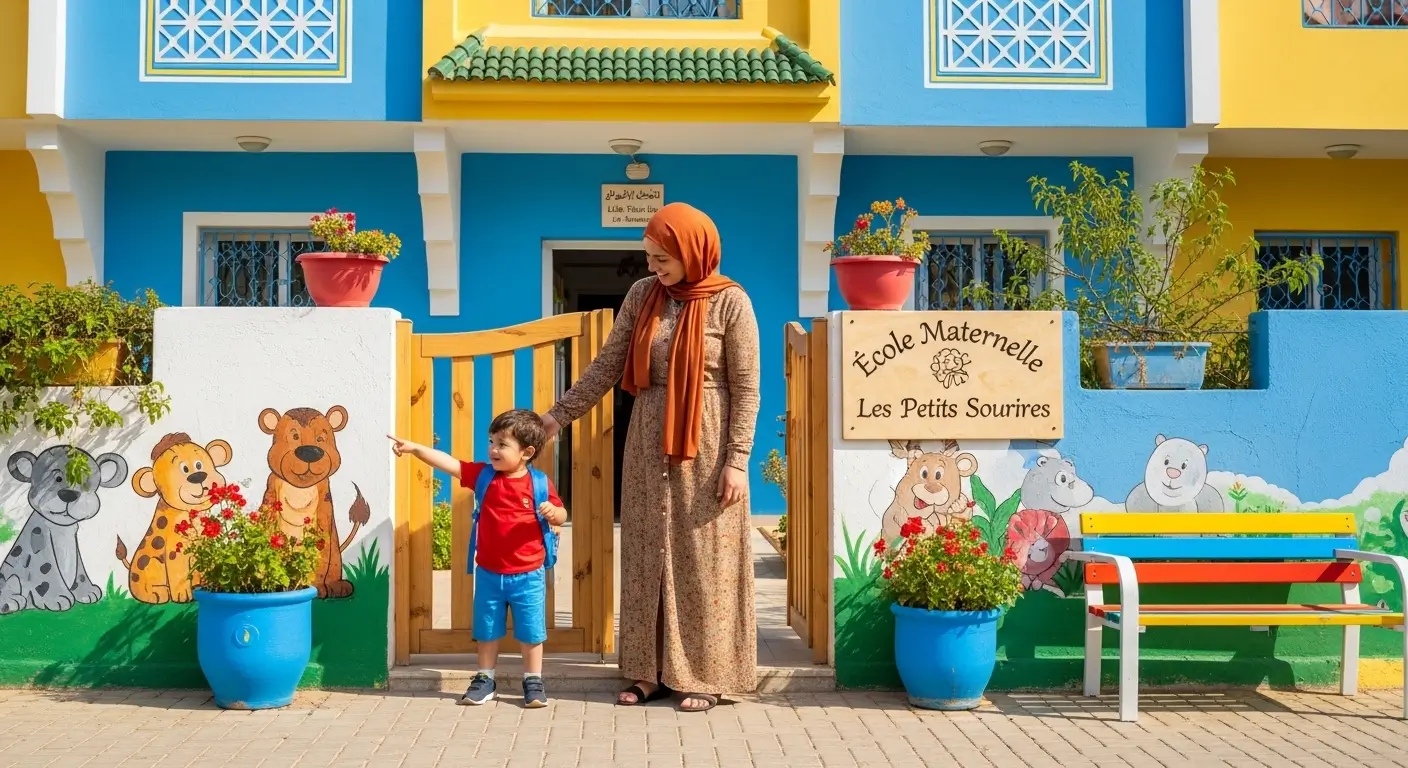 Nursery Prices in Morocco - Mother bringing child to nursery in Morocco - childcare costs guide
