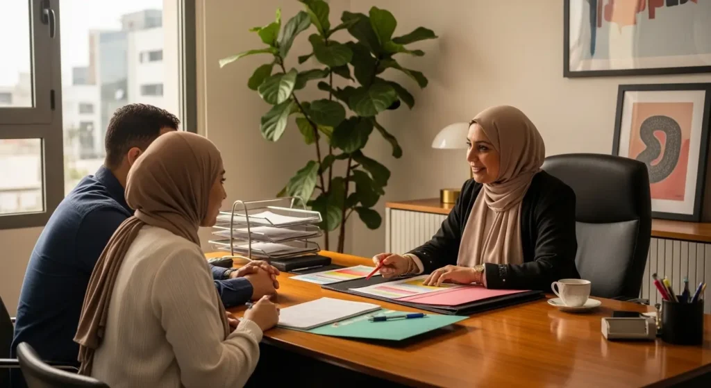 Parents visiting and evaluating nursery options in Morocco - enrollment consultation